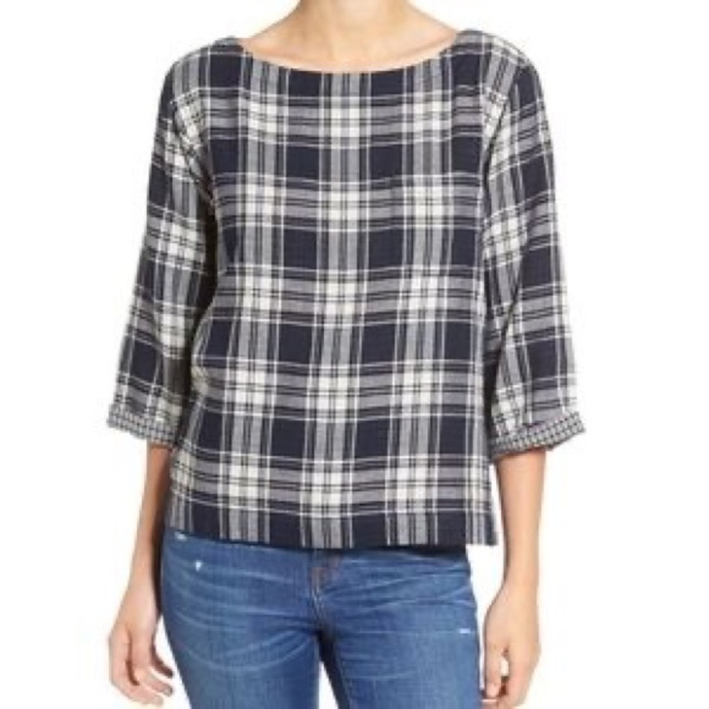 Madewell Plaid Flannel 3/4 Sleeve Top